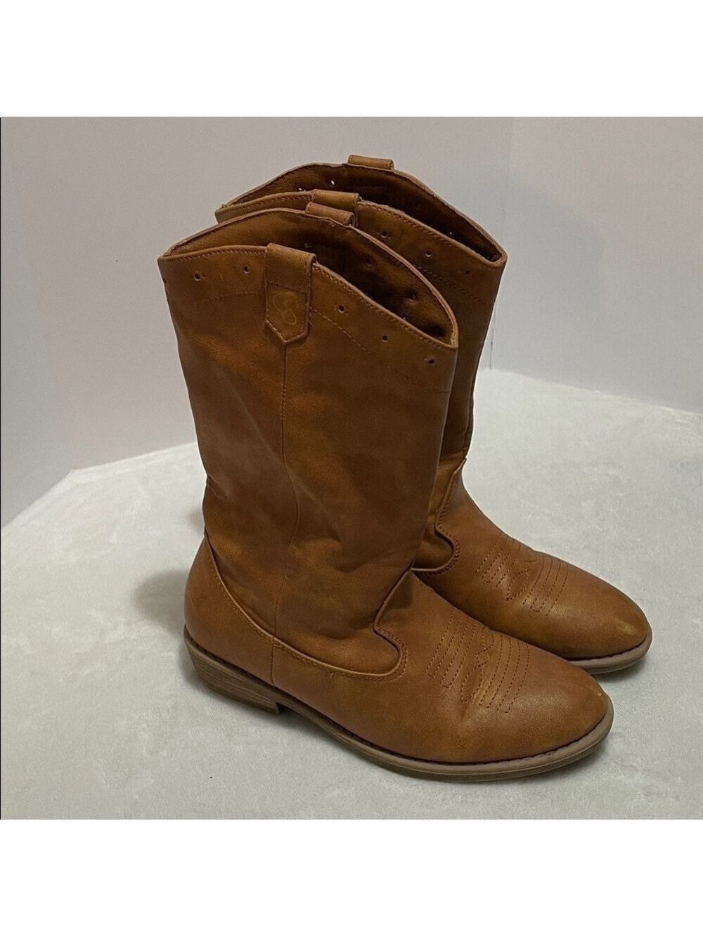 Girl’s Jessica Simpson Tan Faux Leather Cowboy Boots Sz 4